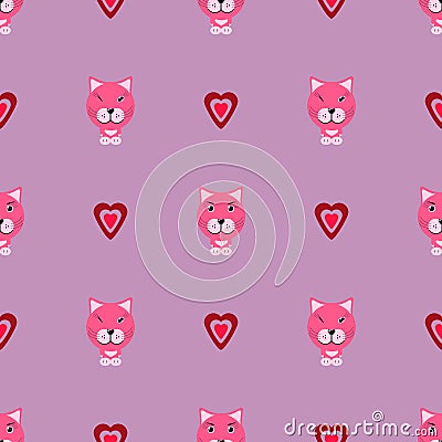 Pink kitty with love vector patterm Vector Illustration