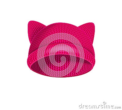 Pink knitted hat with cat ears. Stock Photo