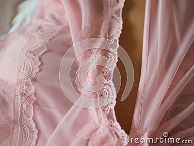 pink lace nightgown closeup. Stock Photo