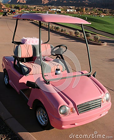 Pink Ladies Golf Cart Stock Photo