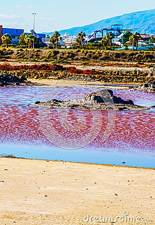 pink lake in spain, unusual phenomenon, mineral influence on water Stock Photo