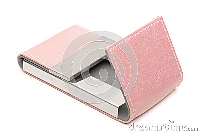 Pink leather business card holder Stock Photo