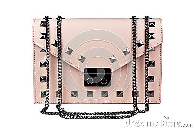 Pink leather handbag isolated on white background Stock Photo