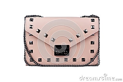 Pink leather handbag isolated on white background Stock Photo