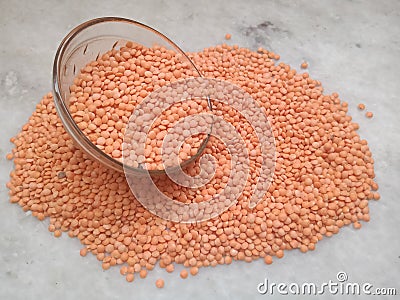 Pink lentil, bowl, whole pink lentil Stock Photo