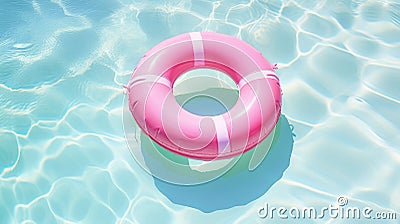 Pink lifebuoy on the water of the pool. View from above Stock Photo