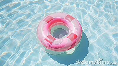 Pink lifebuoy on the water of the pool. View from above Stock Photo