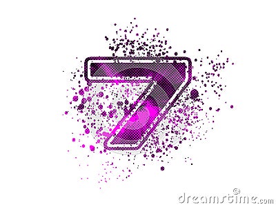 Pink lilac spotted comic number 7, grunge art texture alphabet Stock Photo