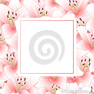 Pink Lily Flower Banner Card. Vector Illustration Vector Illustration