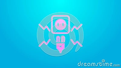 Pink Line Connecting Electric Plug with Electricity Spark Icon Isolated