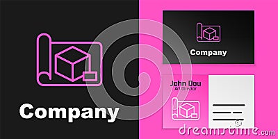 Pink line Graphing paper for engineering icon isolated on black background. Logo design template element. Vector Vector Illustration