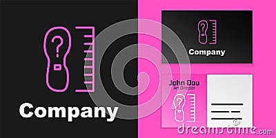 Pink line Square measure foot size icon isolated on black background. Shoe size, bare foot measuring. Logo design Vector Illustration