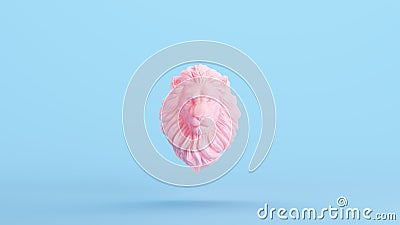 Pink Lion Head Bust Elite Symbol Soft Kitsch Blue Background Cartoon Illustration