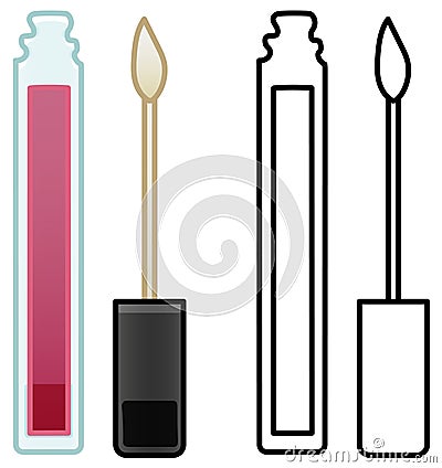 Pink lip gloss in colored and line versions Stock Photo