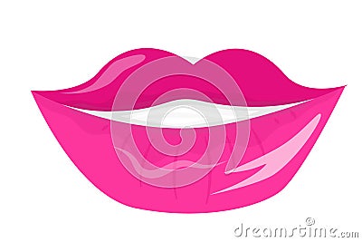 Pink lips in cartoon style isolated on white background. Lips for Valentines day card design. Vector illustration for February 14 Cartoon Illustration