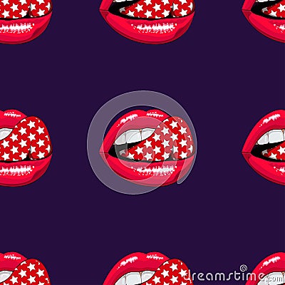 Pink lips seamless pattern on a background. Vector Illustration