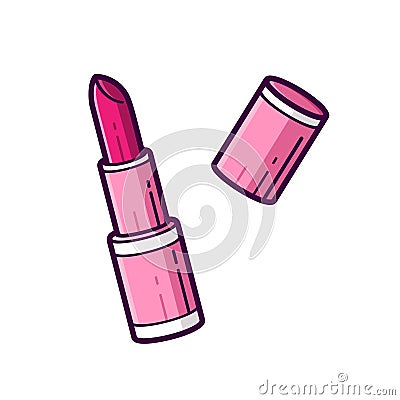 Pink lipstick in line art style. Vector icon Vector Illustration