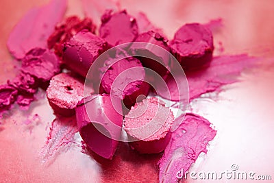 Pink lipstick sliced samples closeup Stock Photo