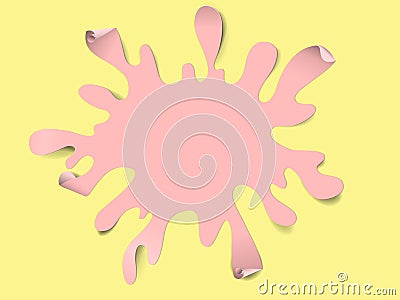 Pink liquid dropping on yellow background, paper art Vector Illustration