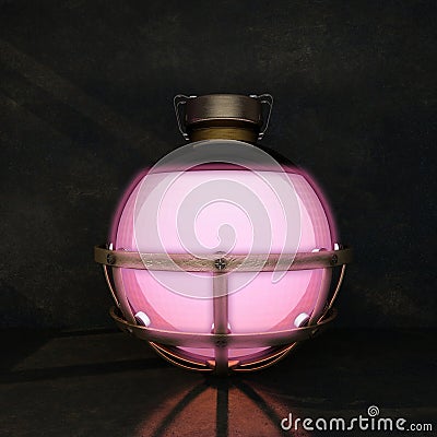 pink liquid in a spherical flask on a black background Stock Photo