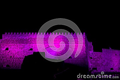 Pink-lit Venetian fortress of Koule Editorial Stock Photo