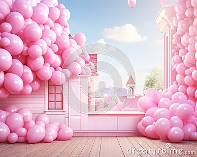 pink little house balloons in the girls room. Cartoon Illustration