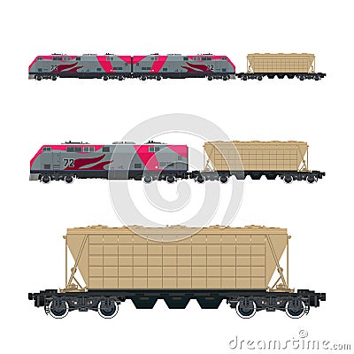 Pink Locomotive with Hopper Car on Platform Vector Illustration