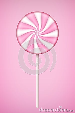 Pink Lolipop candy on pastel pink background. Vector Illustration