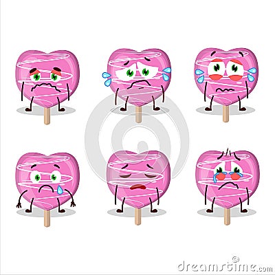 Pink lolipop love cartoon character with sad expression Vector Illustration