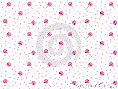 Pink lollipop pattern vector for background. Round candies on stick Vector Illustration