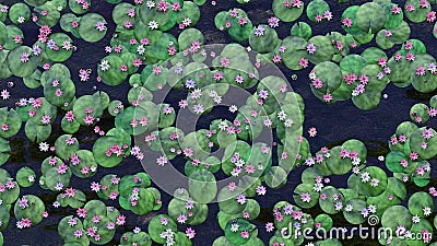 A waterlily blossom in pond nenuphar and water 3D illustration Cartoon Illustration