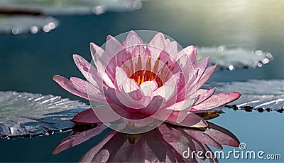 Pink lotus flower or water lily floating on the water. Close shot Stock Photo