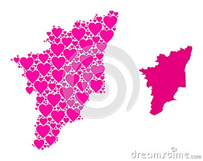 Pink Lovely Mosaic Map of Tamil Nadu State Cartoon Illustration