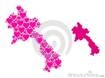 Pink Lovely Pattern Map of Laos Vector Illustration