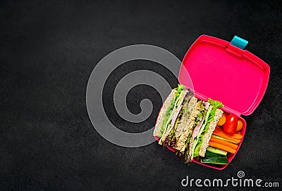 Pink Lunch Box on Copy Space Stock Photo