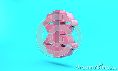 Pink Lunch box icon isolated on turquoise blue background. Minimalism concept. 3D render illustration Cartoon Illustration