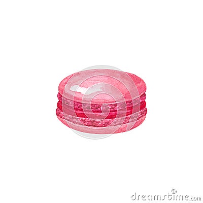 Pink macaron with red filling. Hand drawn watercolor illustration. Isolated on white background. Cartoon Illustration