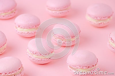 Pink macaroons homemade, on pink background, diagonal, selective focus Stock Photo