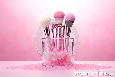 Pink Makeup Brushes and Tools, pink life Stock Photo