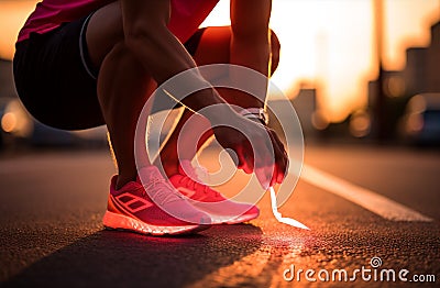 Pink man training sneakers run morning runner jogging sport shoelace athletic fitness lace lifestyle Stock Photo