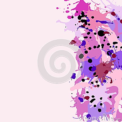 Pink maroon purple lilac ink splashes background copy space Vector Illustration