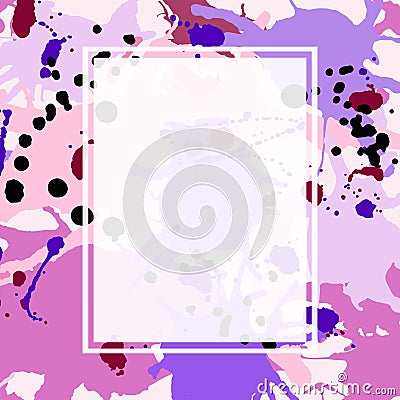 Pink maroon purple lilac ink splashes ellipse frame template Vector Illustration