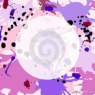 Pink maroon purple lilac ink splashes round frame template Vector Illustration