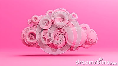Pink Mechanical Cloud Composed Of Various Gears And Cogs Representing Technology And Cloud Computing Concepts Stock Photo