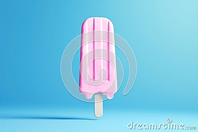 Pink melting popsicle on a blue background. Stock Photo