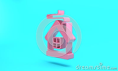 Pink Merry Christmas house icon isolated on turquoise blue background. Home symbol. Minimalism concept. 3D render Cartoon Illustration