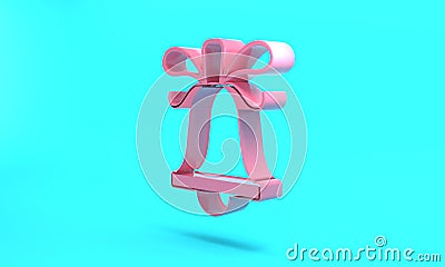 Pink Merry Christmas ringing bell icon isolated on turquoise blue background. Alarm symbol, service bell, handbell sign Cartoon Illustration