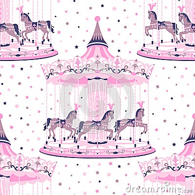 Pink merry-go-round seamless pattern. Vector Illustration