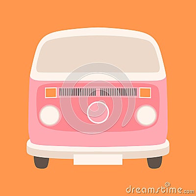 Pink minibus vector illustration flat style front Vector Illustration