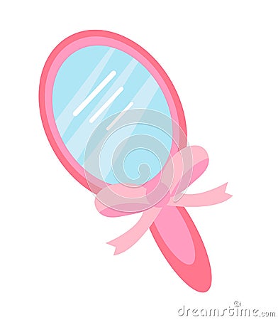 Pink mirror icon, flat, cartoon style. Isolated on white background. Vector illustration. Vector Illustration